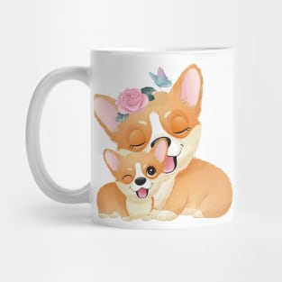 Cute little corgi mother and baby tshirt Mug